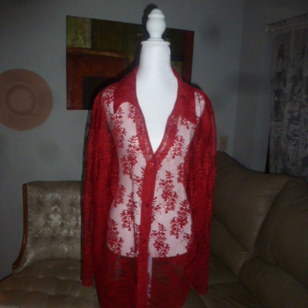 Plus Size Vintage Lace Button-Down Tunic Top –Estimated 22W–24W (2X)